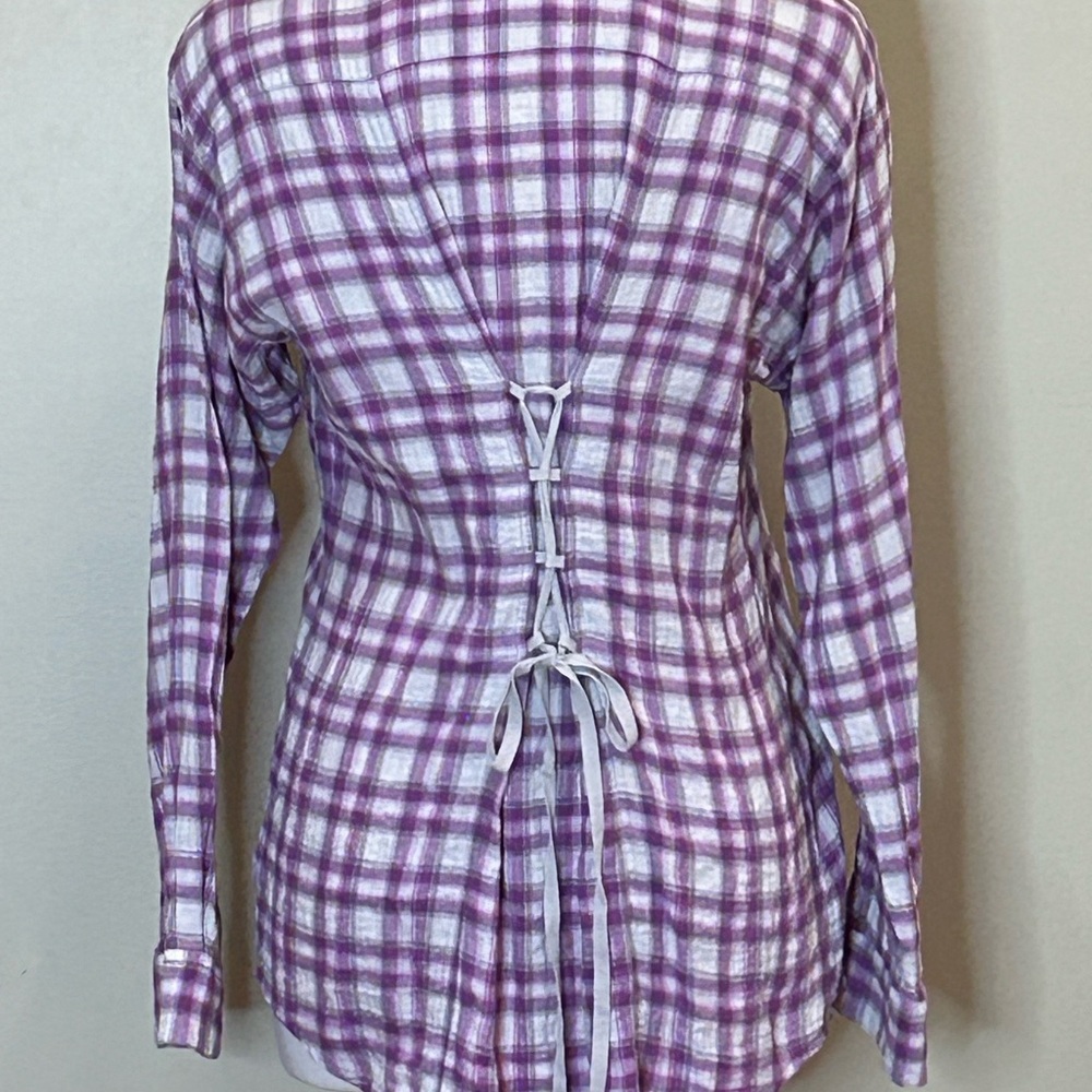 Cabi | Size Medium Lavender Plaid Button-Up Collared Shirt - Picture 4 of 6